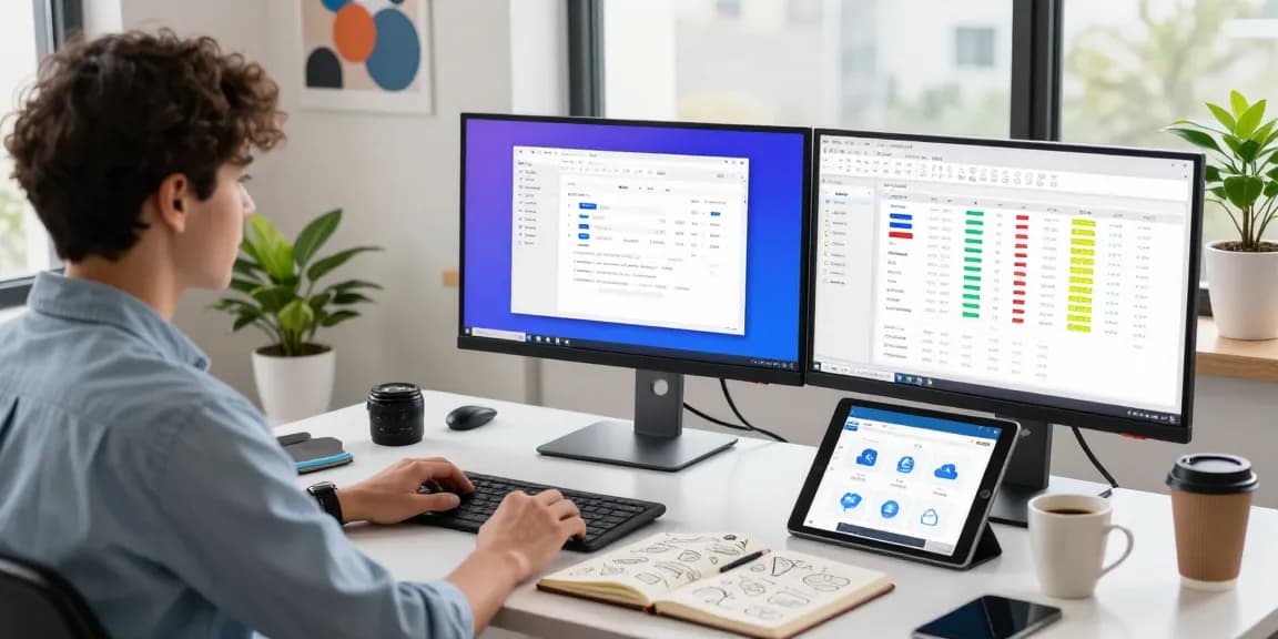 WPS Download showcased on dual monitors in a stylish digital workspace.