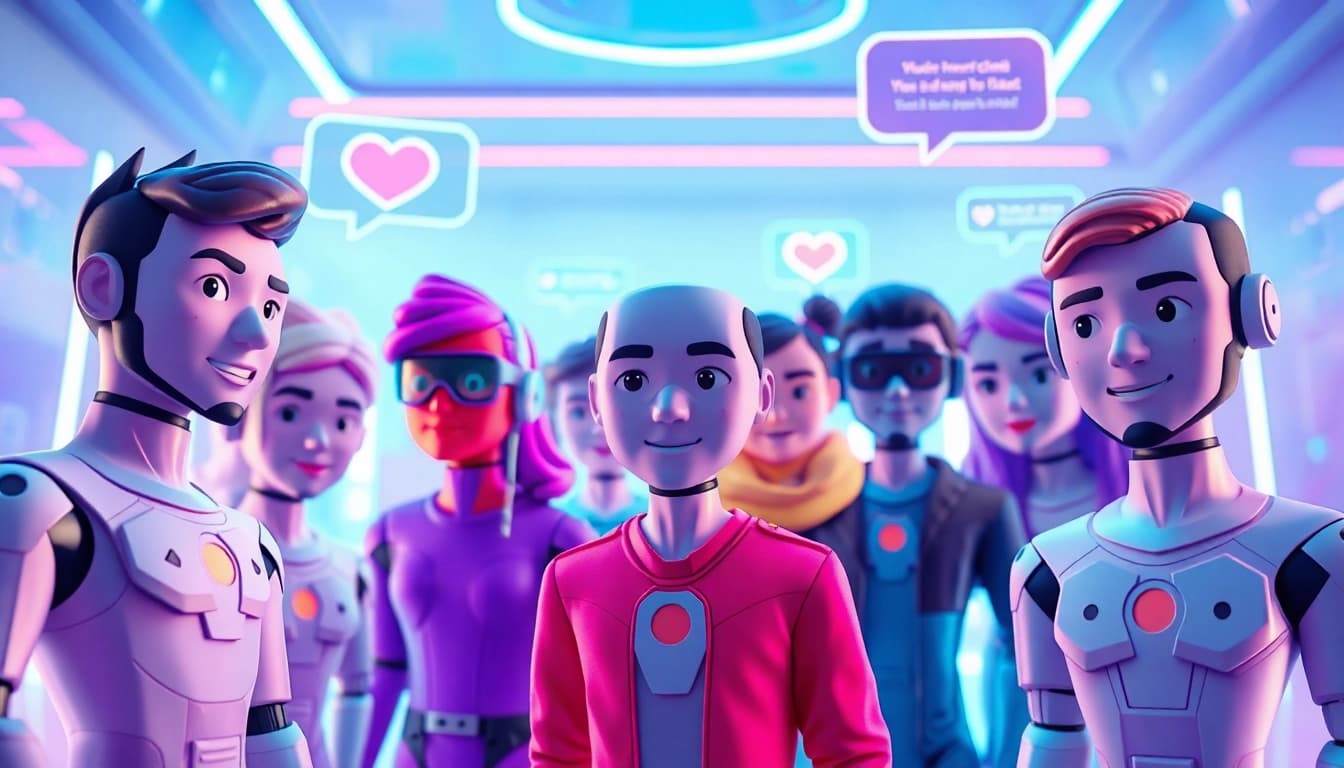Chat interface showcasing crushon ia animated AI characters in a vibrant digital environment.