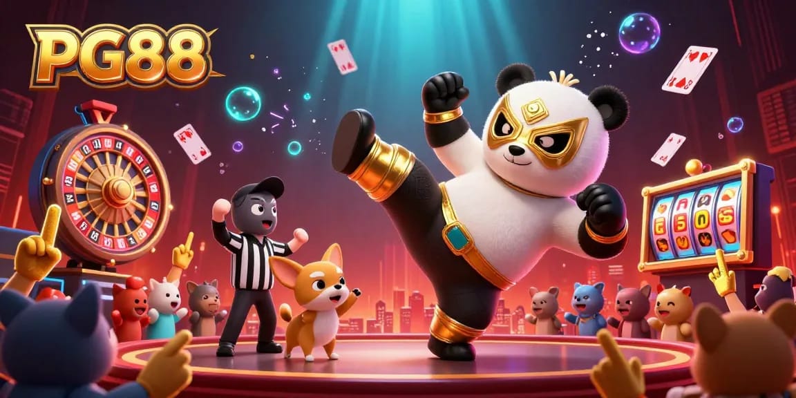 Experience the thrill of PG88 casino games with energetic animal spectators and exciting casino elements in dynamic action.