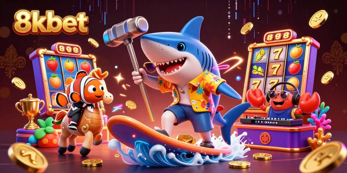 Win big with 8kbet as you engage in exciting online slots, immersing in a vibrant casino scene.