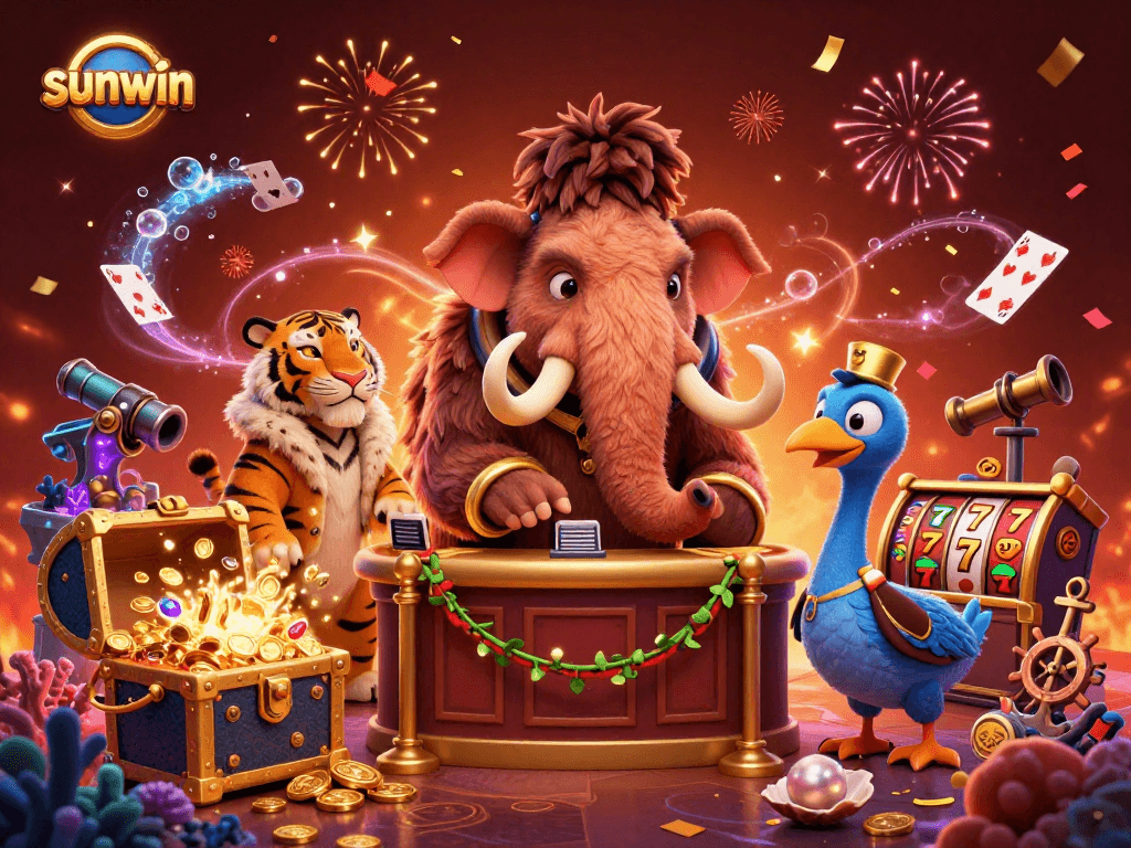Experience sunwin with a vibrant casino scene showcasing unique characters and elements.