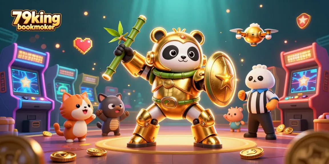 Experience gaming with 79king bookmaker's colorful adventures and vibrant casino elements in an action-packed scene.