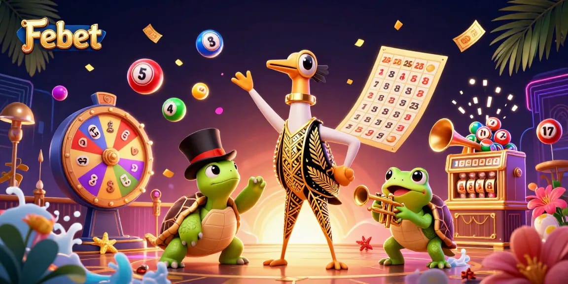 Experience thrilling gaming at Febet's vibrant casino with exciting dynamic elements and characters.