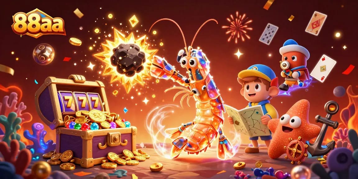 Experience thrilling slots gameplay with 88aa in this vibrant 3D scene bursting with gems and characters.