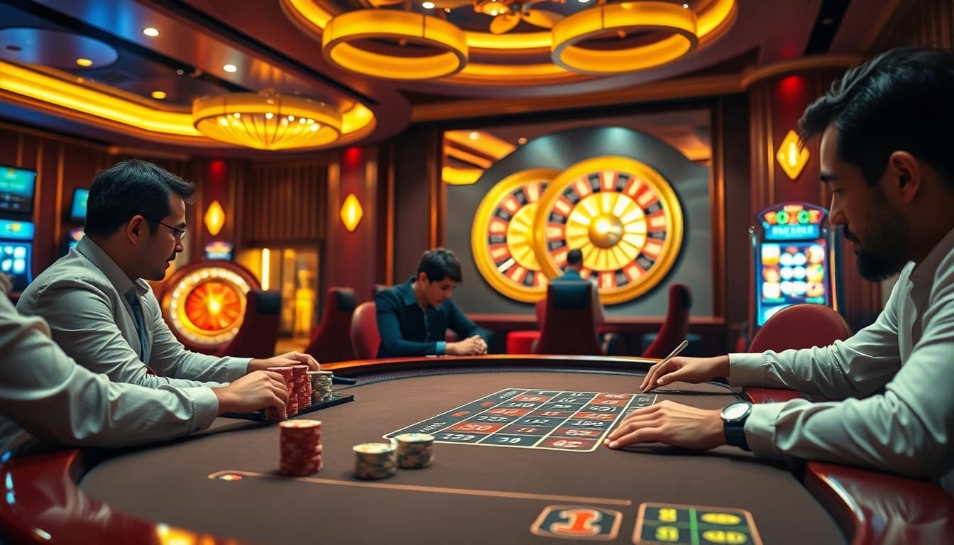 Experience the thrill of online gambling with poker and roulette at https://ok365.tw/, set in a luxurious casino.