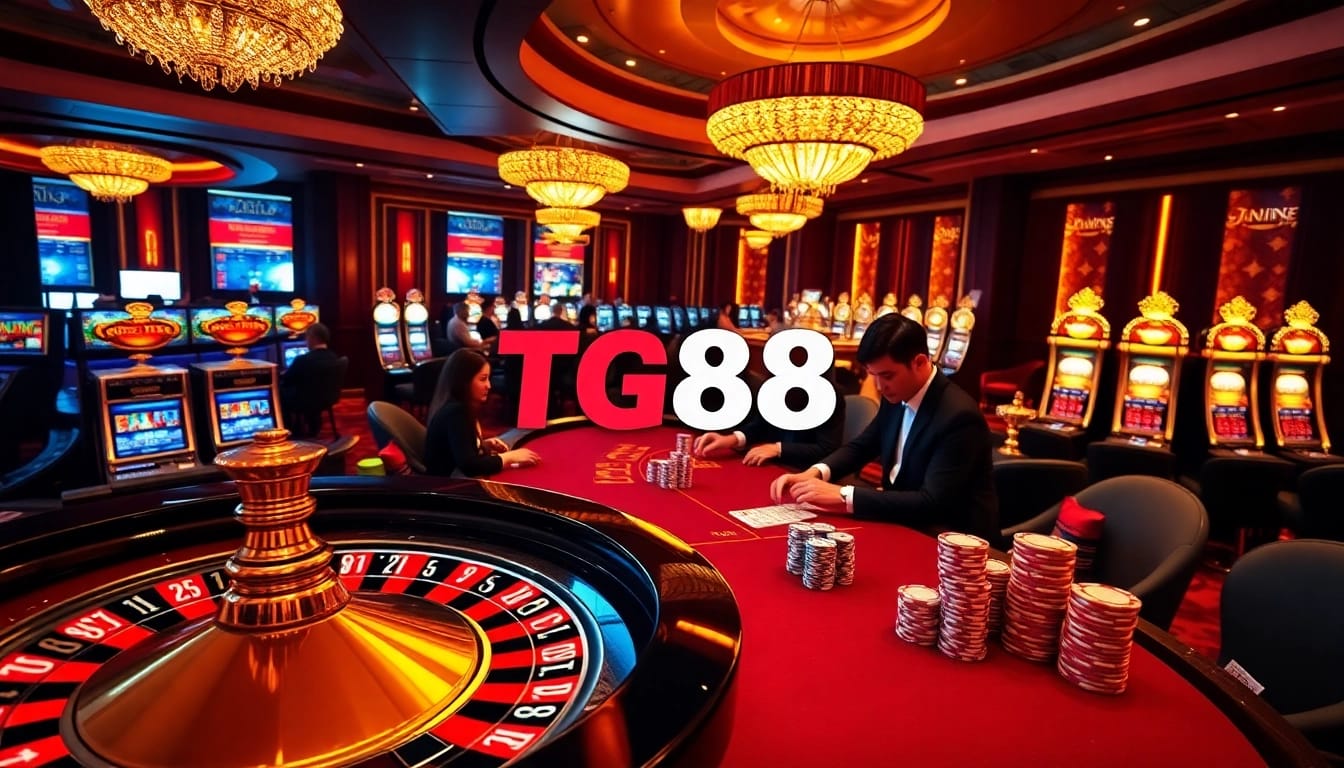 Experience the thrill of winning at TG88's luxurious casino tables under ambient lighting.