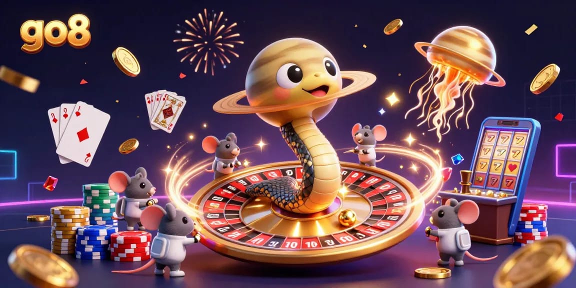 Engage in thrilling bets at go8, with vibrant cosmic casino elements and interaction in an enchanted space.