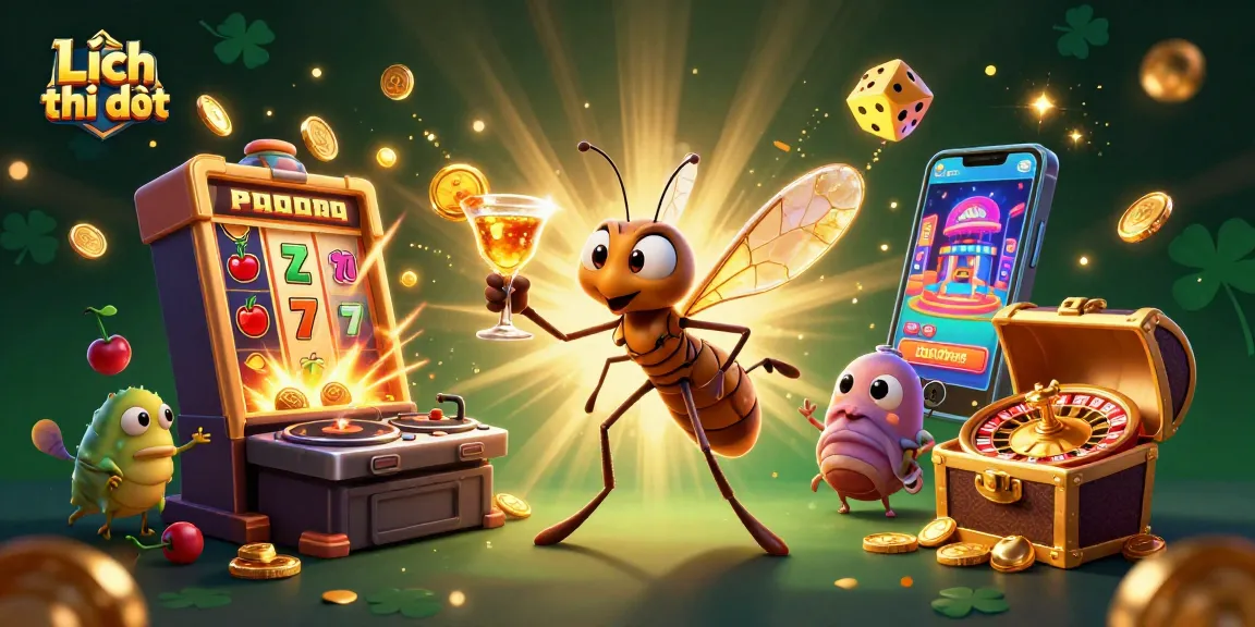 Experience Lịch thi đấu thrilling moments with a mosquito mascot and casino elements in 3D fun.