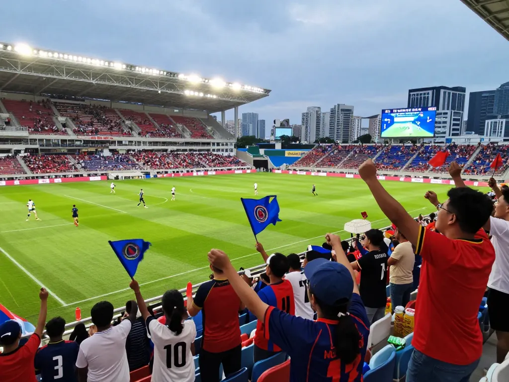 Cá độ bóng đá excitement at a football match with enthusiastic fans and players in action.
