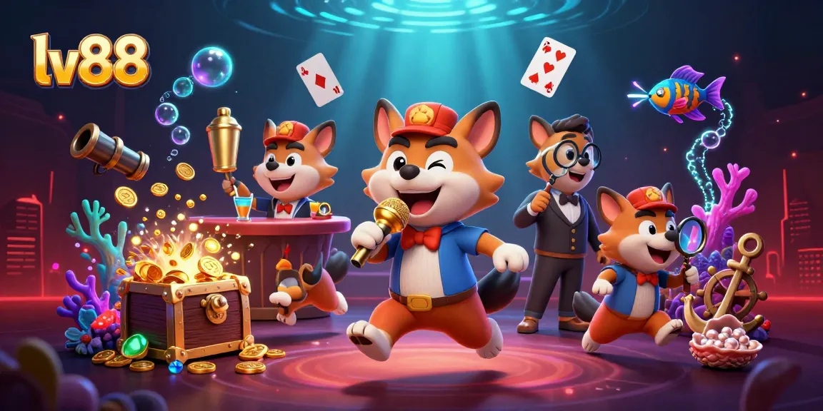 lv88 players enjoying a vibrant casino experience with a comedian and bartender in lively action