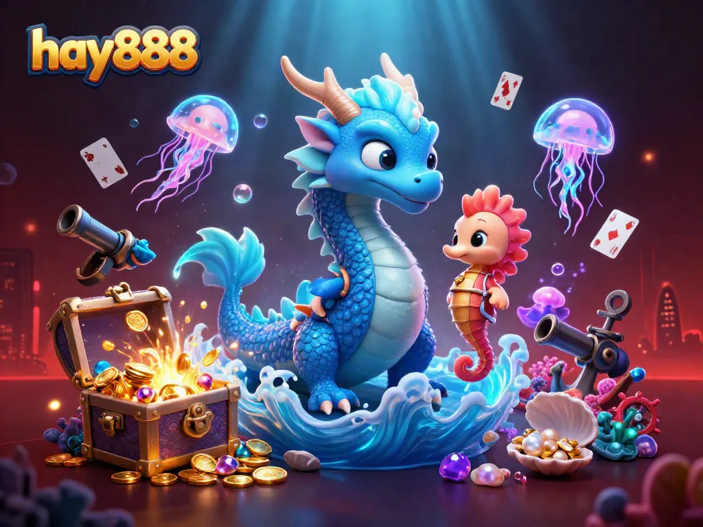 Experience thrilling adventures at hay888 casino with dragon and jellyfish in a vibrant underwater world.