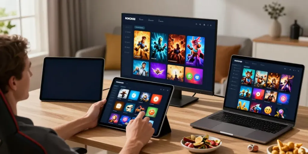 rokok88 login on modern gaming devices with vibrant interface