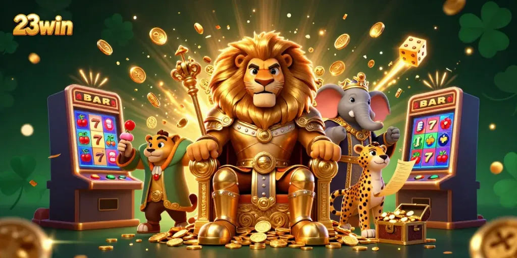 Experience the thrill of gaming at 23win amidst a dazzling casino scene filled with jackpots.