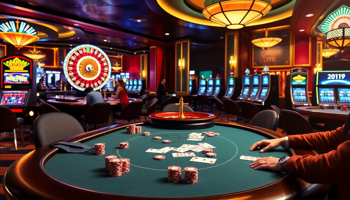 Experience the thrill of high-stakes gambling with okwin at a luxurious casino poker table, featuring vibrant chips and cards.