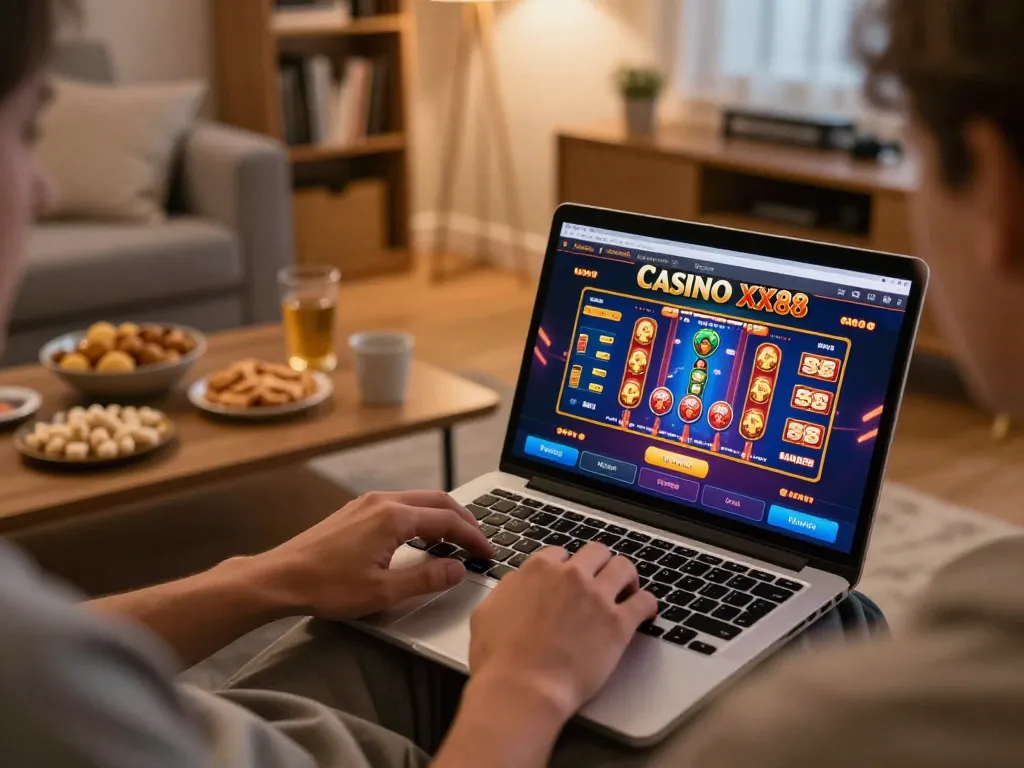Engaging gameplay at Casino XX88 with vibrant interface displayed on a laptop.