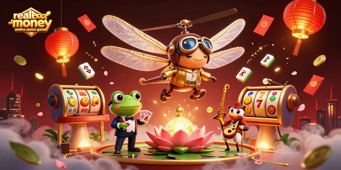Experience real money online casino games with whimsical 3D characters in a vibrant casino scene.