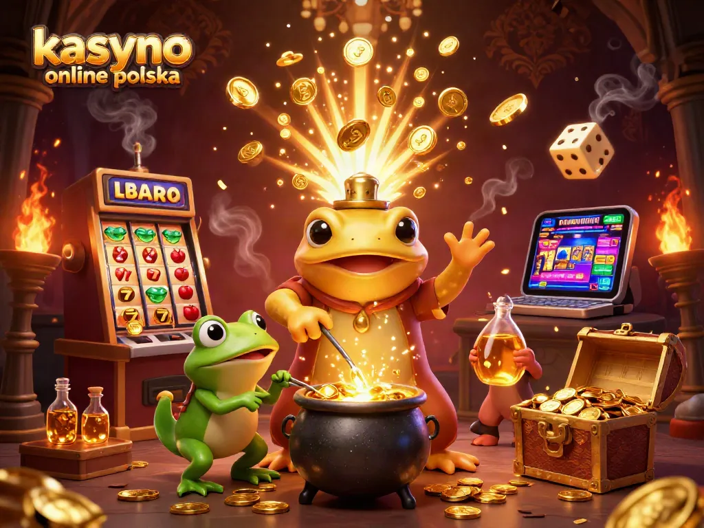 Experience the excitement of kasyno online polska with a dynamic illustration of a golden salamander alchemist surrounded by casino elements.