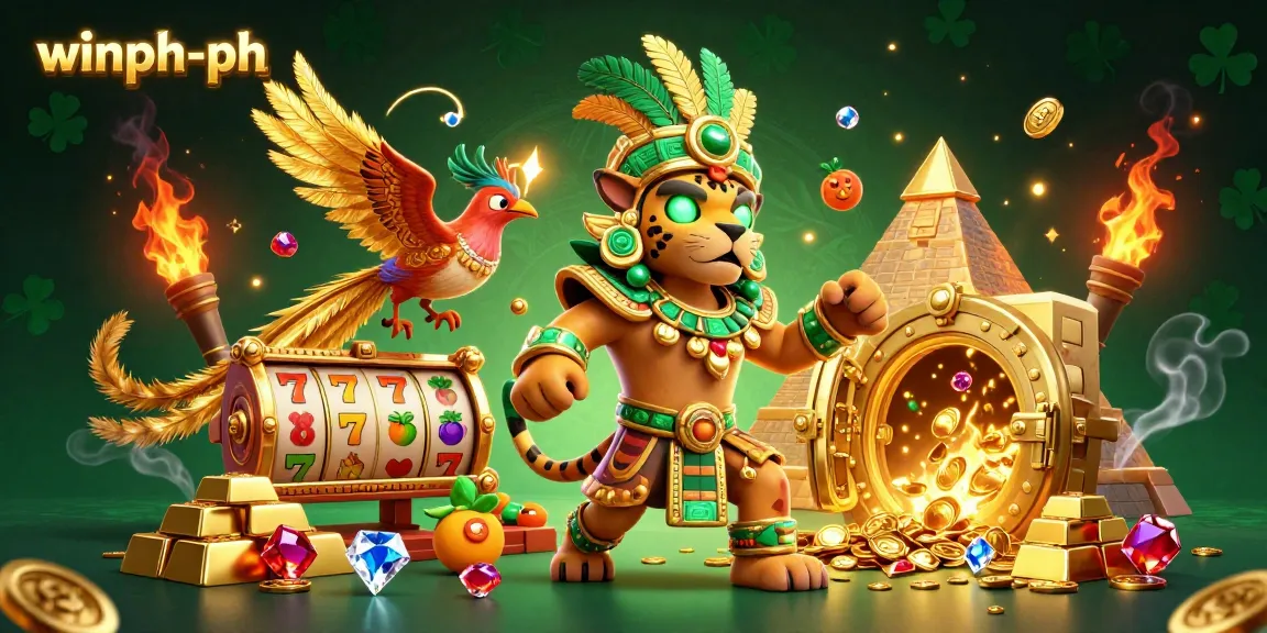 Experience the thrill of winph-ph with vibrant slot reels and dynamic casino elements in this 3D illustration.