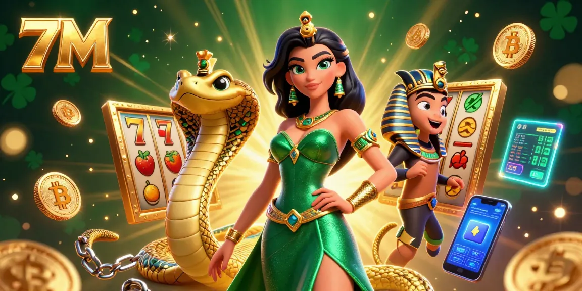 Engage with 7M's thrilling lottery experience as lucky 7s and gold coins surround our enchanting character.