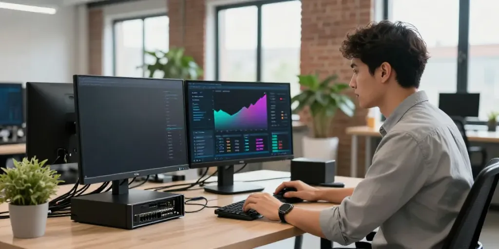 Efficient workspace showcasing VPS server management and technology.
