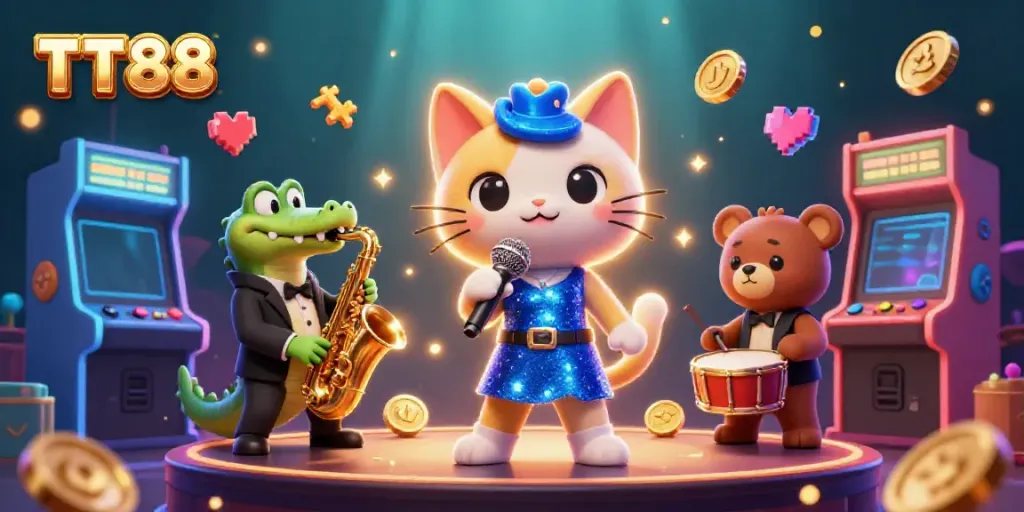 Experience thrilling gameplay with TT88, showcasing vibrant characters in an energized casino atmosphere.