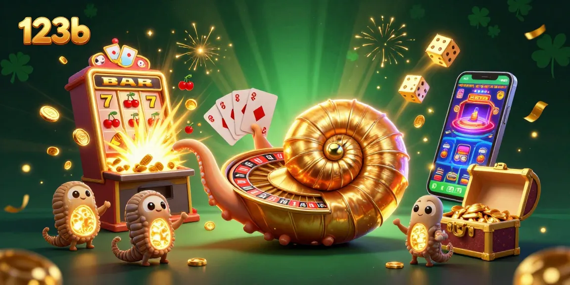 Experience the thrill of 123b with a vibrant casino scene featuring a nautilus roulette wheel, bursting slots, and glowing treasures.