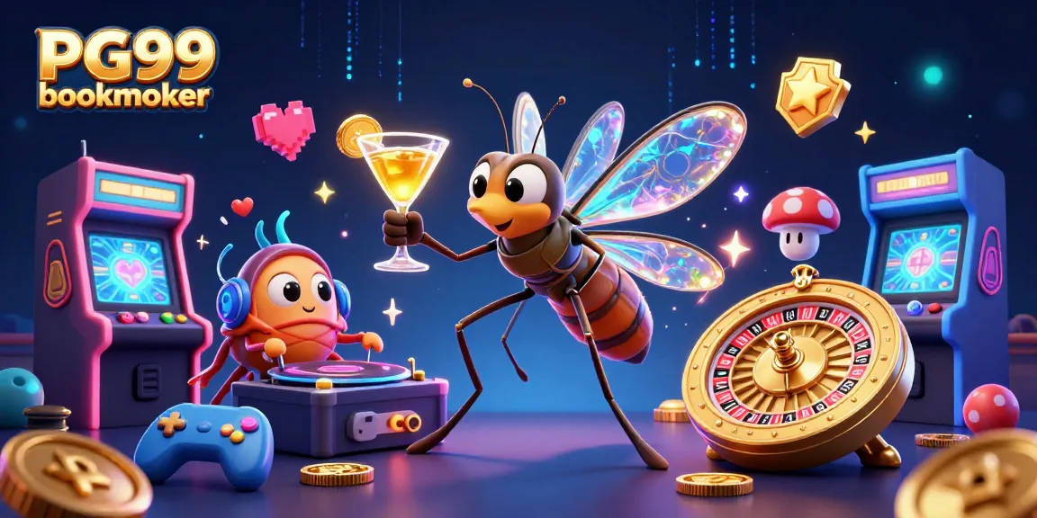 Experience the fun at PG99 bookmaker with a lively 3D casino illustration showcasing interactive gaming elements.