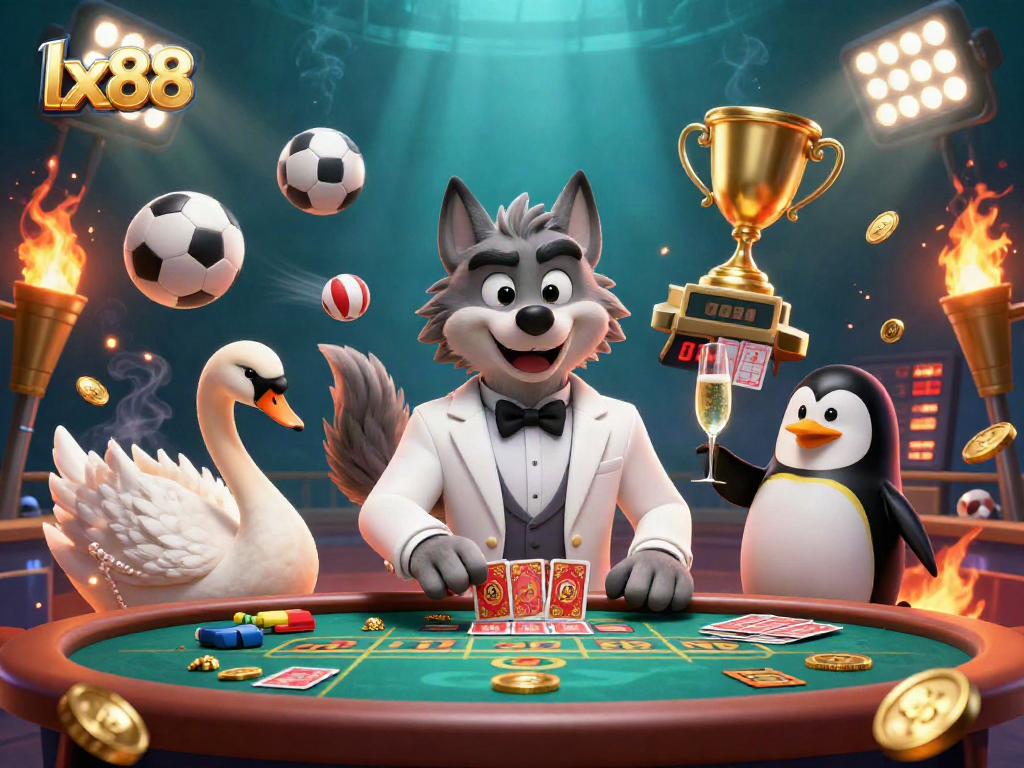 Experience gaming excitement at lx88 with vibrant cards, champagne, and sports action.