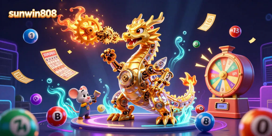 Engage with sunwin808's vibrant games, featuring a dragon and colorful lottery elements.