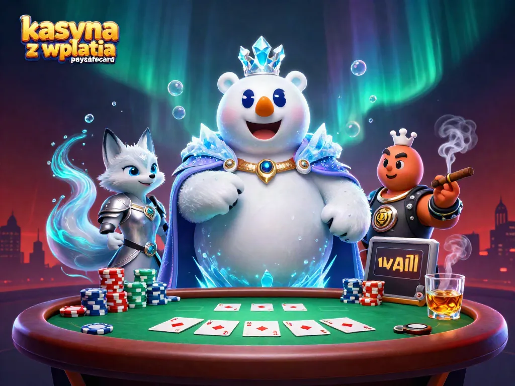Engage in kasyna z wplata paysafecard thrilling games with our cartoon ice king and fox amidst poker excitement.