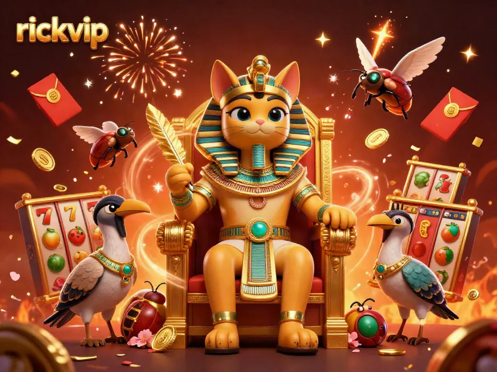 Engage in exciting gameplay at rickvip with our vibrant casino-themed illustration featuring slot reels.