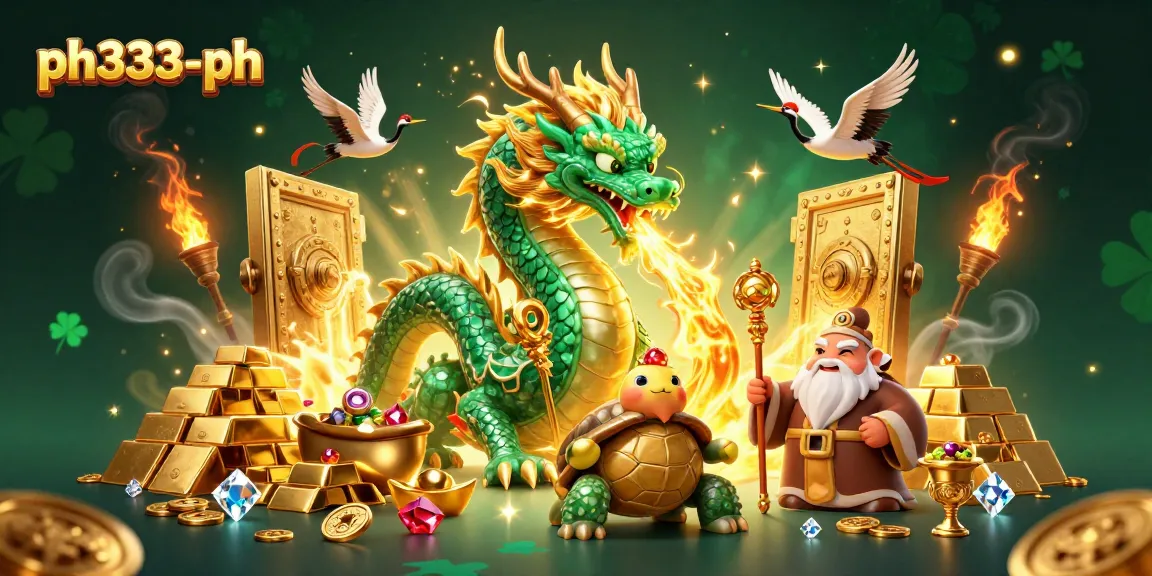 Experience the thrill of winning at ph333-ph with a jade dragon, treasures, and dynamic gambling elements.