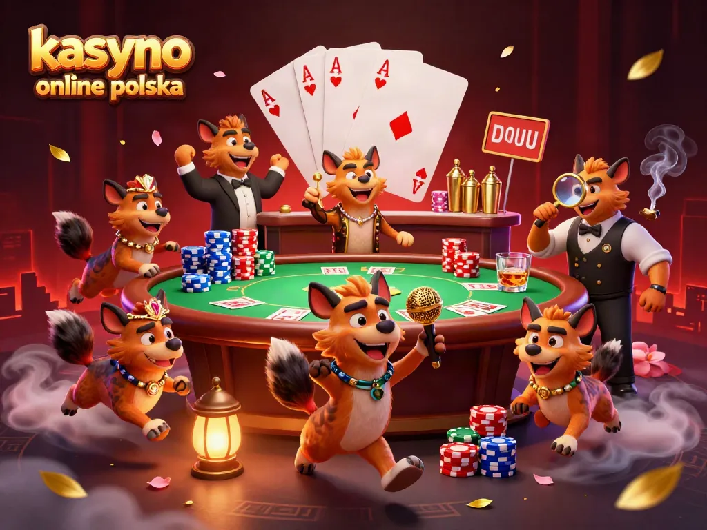 Experience fun at kasyno online polska with a lively cartoon casino scene featuring hyenas.