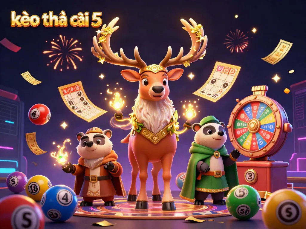 Experience kèo nhà cái 5 with vibrant lottery elements and a mystical atmosphere in a captivating scene.