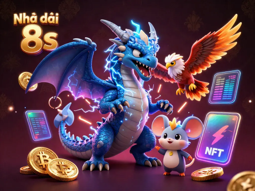 Experience excitement at Nhà cái 8s with thrilling 3D characters and neon-lit casino elements.