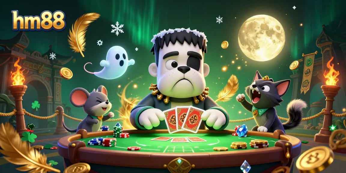 Engage in thrilling gameplay at hm88 with a lively casino atmosphere featuring cartoon characters and vibrant game elements.