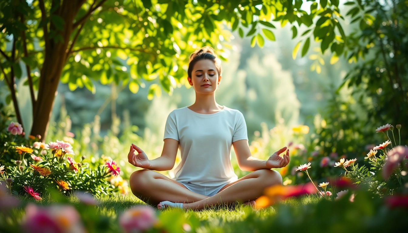 Fostering emotional wellbeing through serene meditation in a vibrant garden setting.