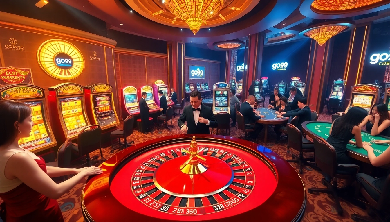 Players enjoying an exciting roulette game at go99 online casino, highlighting luxury and thrill.