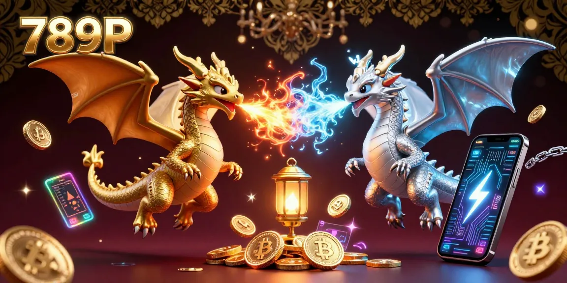 Experience thrilling gameplay with 789P as twin dragons battle and crypto elements soar in a vibrant casino realm.