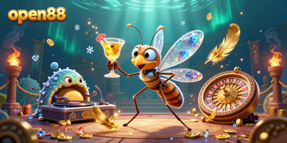 Experience the thrill of open88 with a vibrant 3D casino mascot scene full of action.