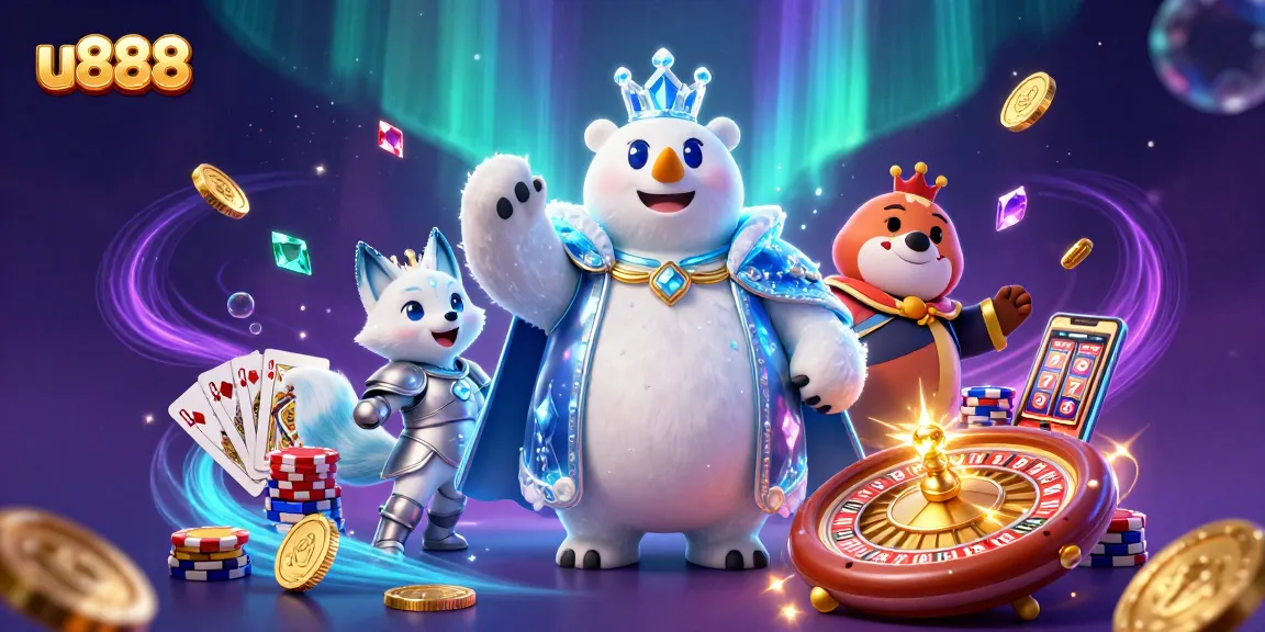 Spin the reels and experience the magic of u888 with a royal-themed polar bear and captivating visuals.