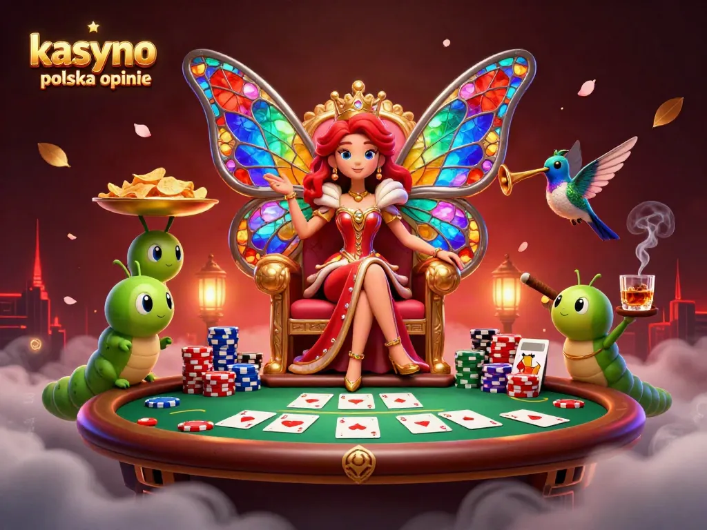 Engaging scene of kasyno online polska opinie with vibrant characters, poker elements, and rich casino atmosphere.