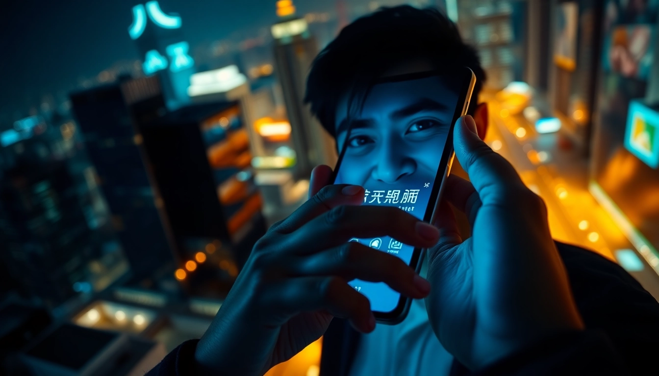 Experience fast, secure internet with the 快连官网 app on a smartphone against a vibrant city skyline.