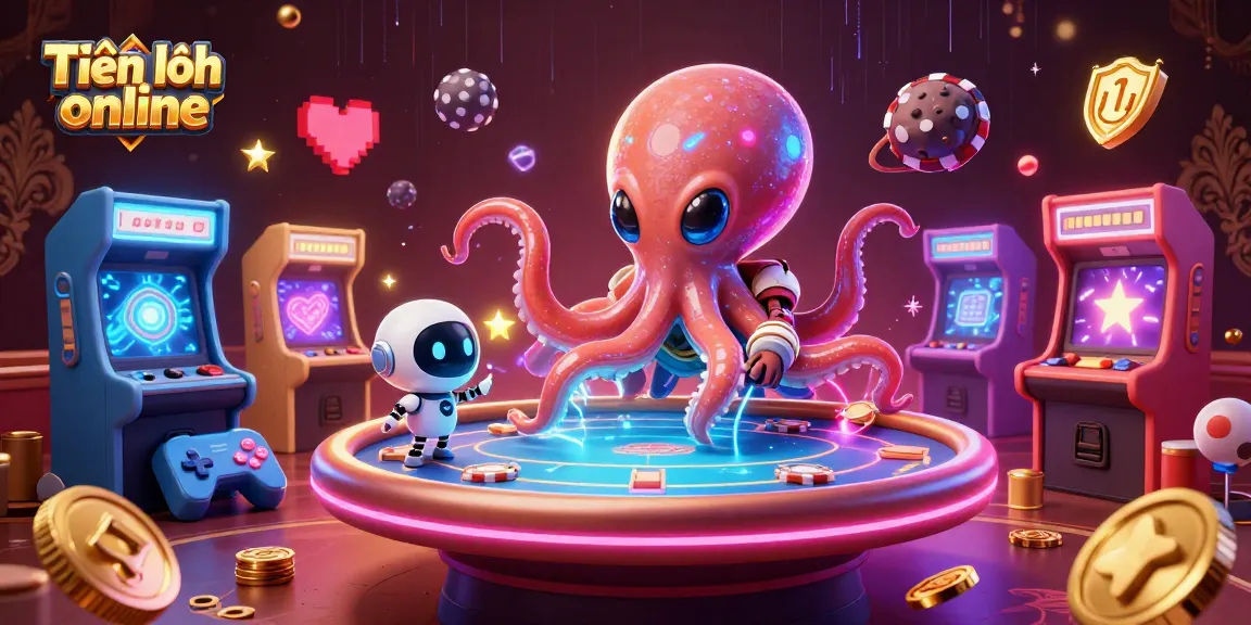 Experience Tiến lên online with an exciting 3D scene featuring a captivating alien octopus and holographic poker table.