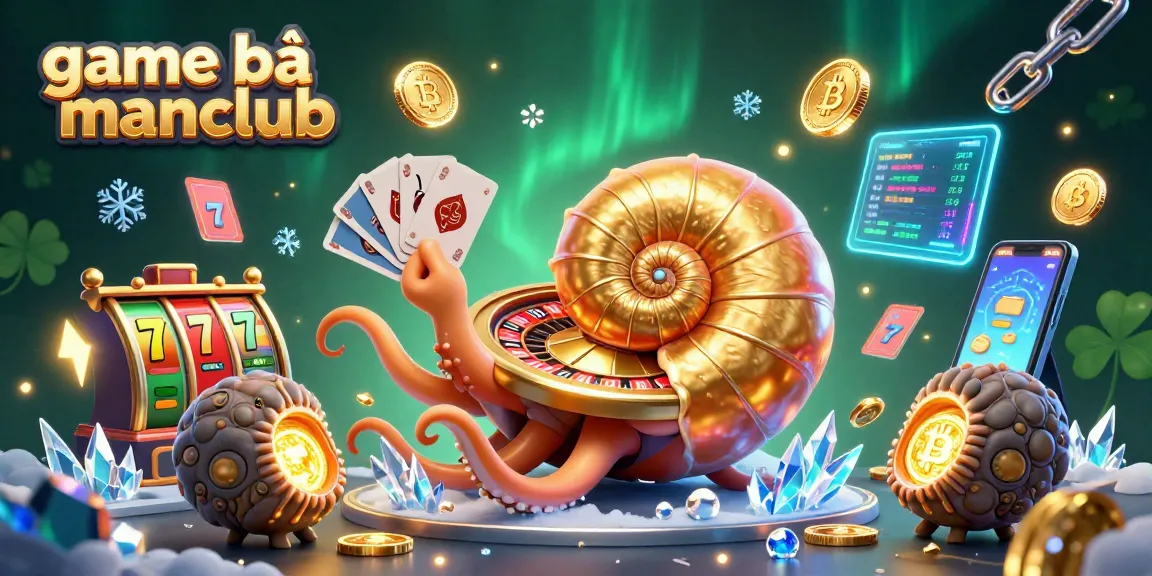 Experience game bài manclub with a vibrant scene featuring 3D cartoon nautilus and various slot elements.