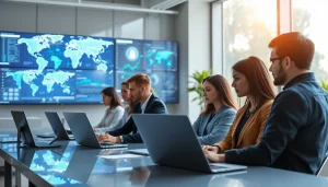 Fast, secure network solutions by 快连官网 in a modern office setting.