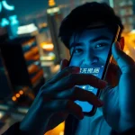 Experience fast, secure internet with the 快连官网 app on a smartphone against a vibrant city skyline.