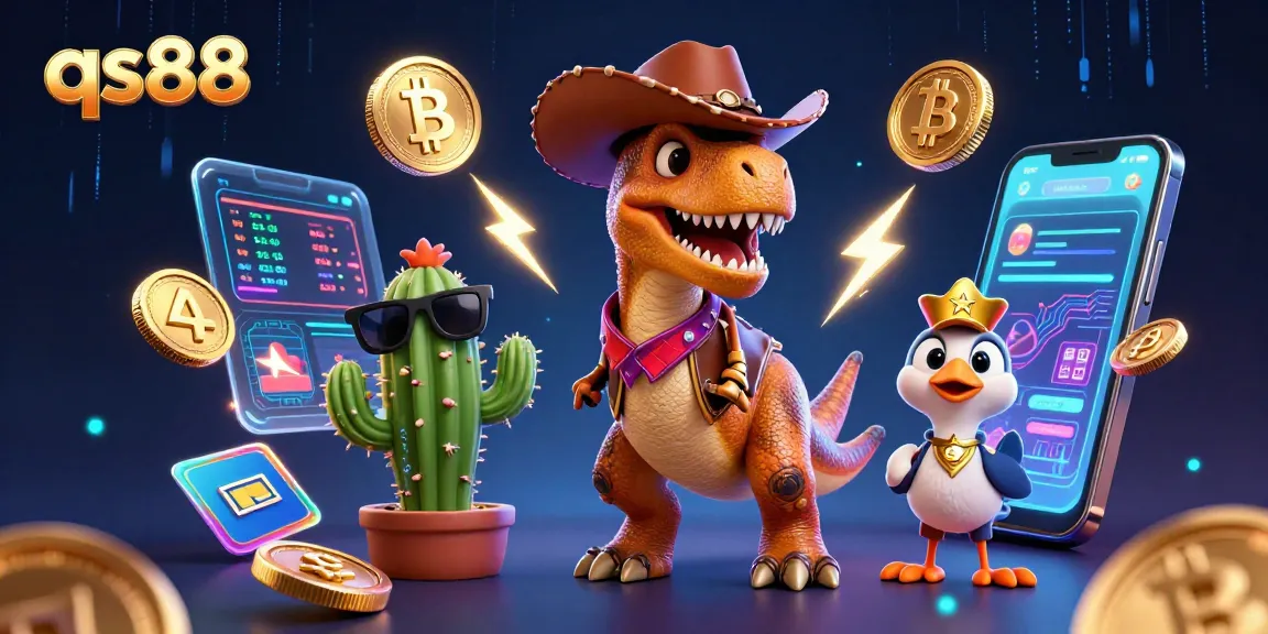 Engage with thrilling qs88 gameplay while mining Bitcoin and Ethereum coins in a vibrant casino scene.