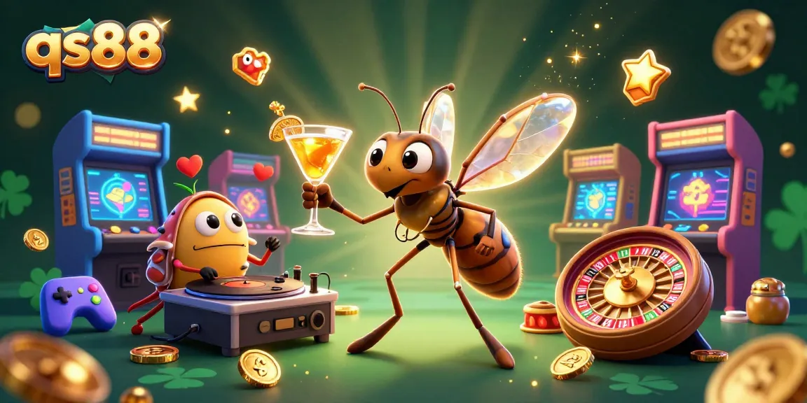 Engage in thrilling gameplay at qs88 with an enchanting casino scene featuring vibrant characters and game elements.
