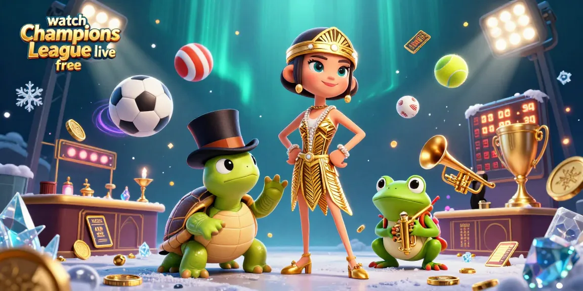 Watch Champions League live free with vibrant sports elements and dynamic casino themes.